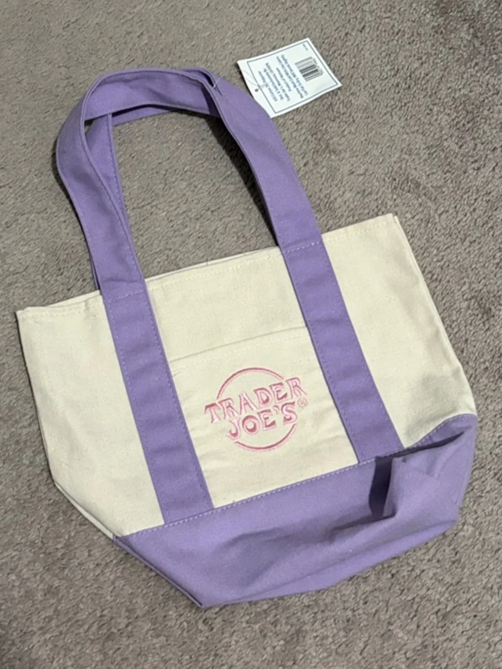 NWT Trader Joe’s Cream and Lavender Canvas Tote